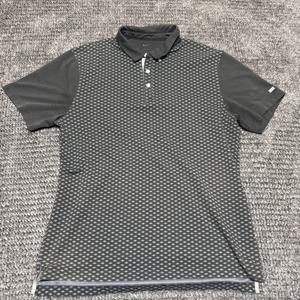 Nike Mens L Polo Shirt Gray Patterned Short Sleeve Collared DRI FIT Golf